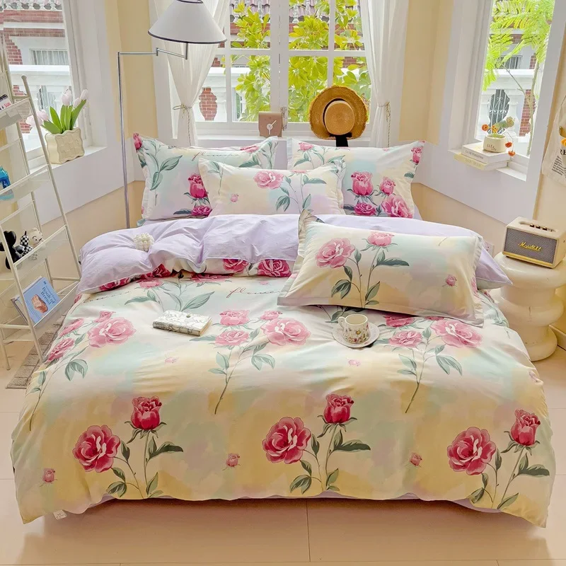 Cotton printing four-piece quilt cover student dormitory single bed sheet bedding three-piece set