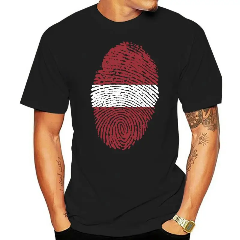 Dropshipping Latvia Flag Fingerprint Tee Mens Tee Oversized Premium Cotton Round Neck Tee