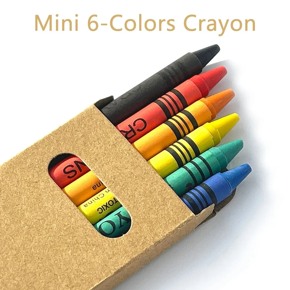 Mini 6-Colors Crayon Portable Set, Kraft Paper Box, Children's Painting Coloring Graffiti Crayon Painting Supplies Gift