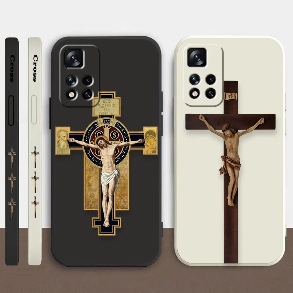 

Phone Case For Redmi Note 13 12 11 11T 12S 11S 10 8 PRO PLUS 4G 5G Liquid Simple Case Cover Fundas Cqoues Shell Christian Cross