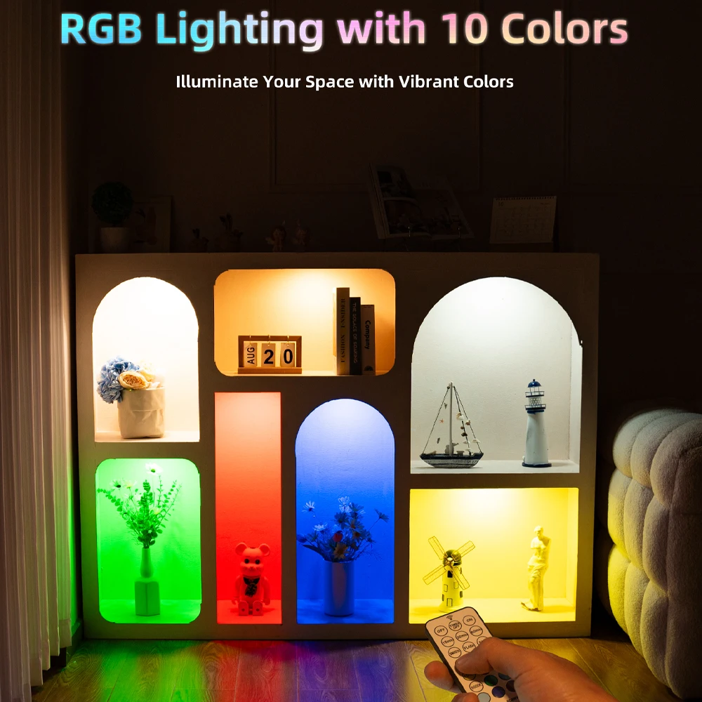3-6 قطعة أسود RGB + CCT مصابيح LED مستديرة تحت الخزانة مصباح الخزانة الأثاث عكس الضوء خزانة عرض كتاب لمبة مكتب التحكم عن بعد