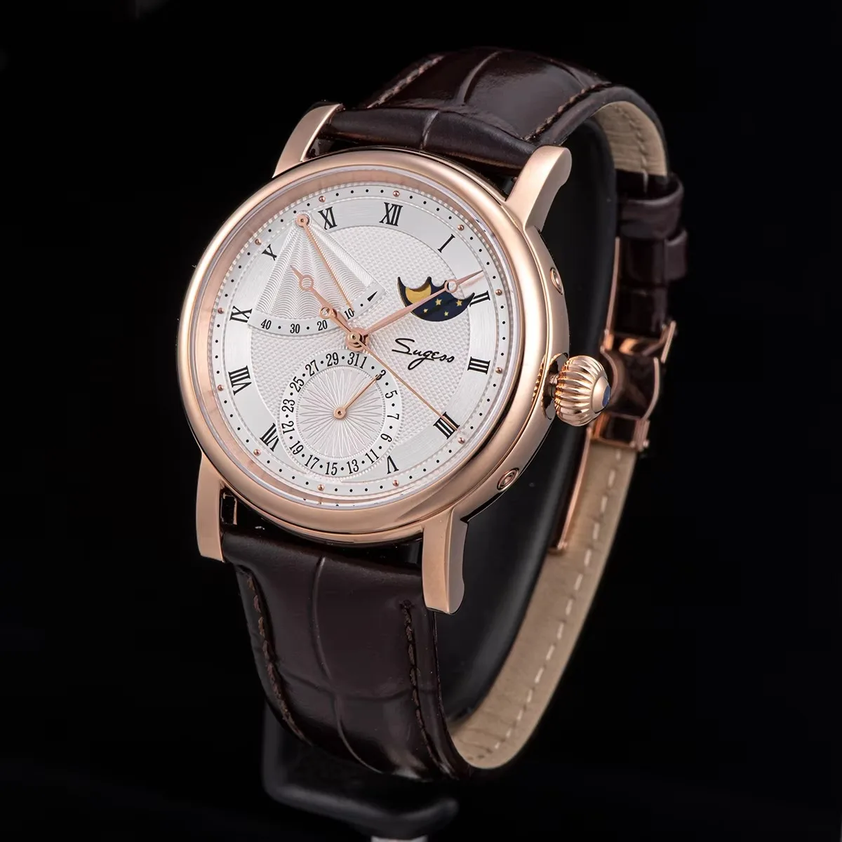 Sugess Moonphase Men's Watch Automatic Mechanical Watches for Tianjin Movement Sapphire Glass Water Resistant Wristwatches New