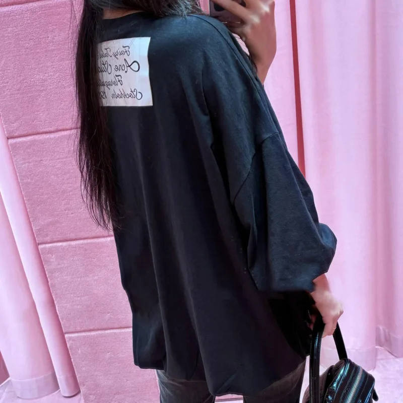 

Back Letter Flower Bud T-shirt Women's Solid Color Seven Quarter Sleeve Printed Patchwork Fabric Summer Street Comfortable Top