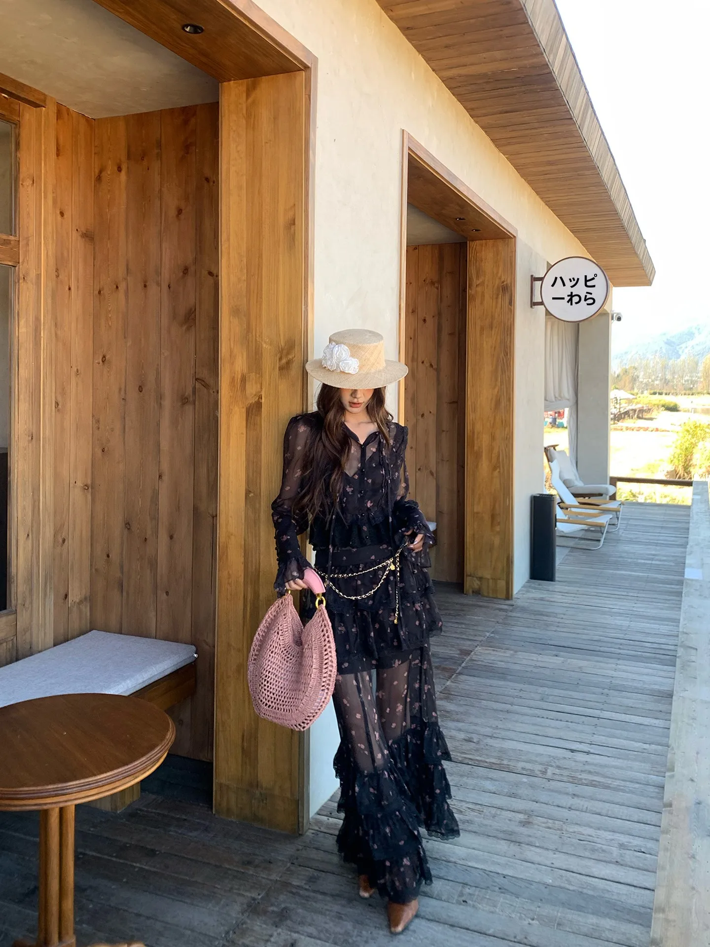 

Elegant Vintage Black Floral Embellished Pleated Long Sleeve Cake Skirt Set Women's Early Spring Holiday Style Fashion Set