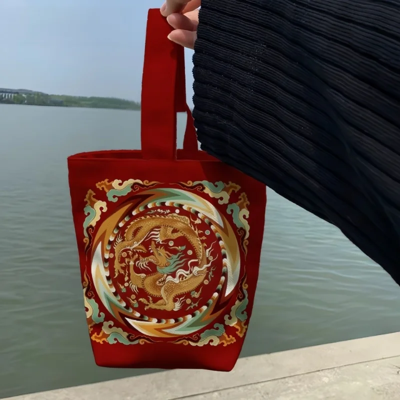 Artistic  Rabbit And Flower Sunglasses Canvas Bucket Bag Simple Handheld Bag for Strolls Trendy Bag Oahu Brand