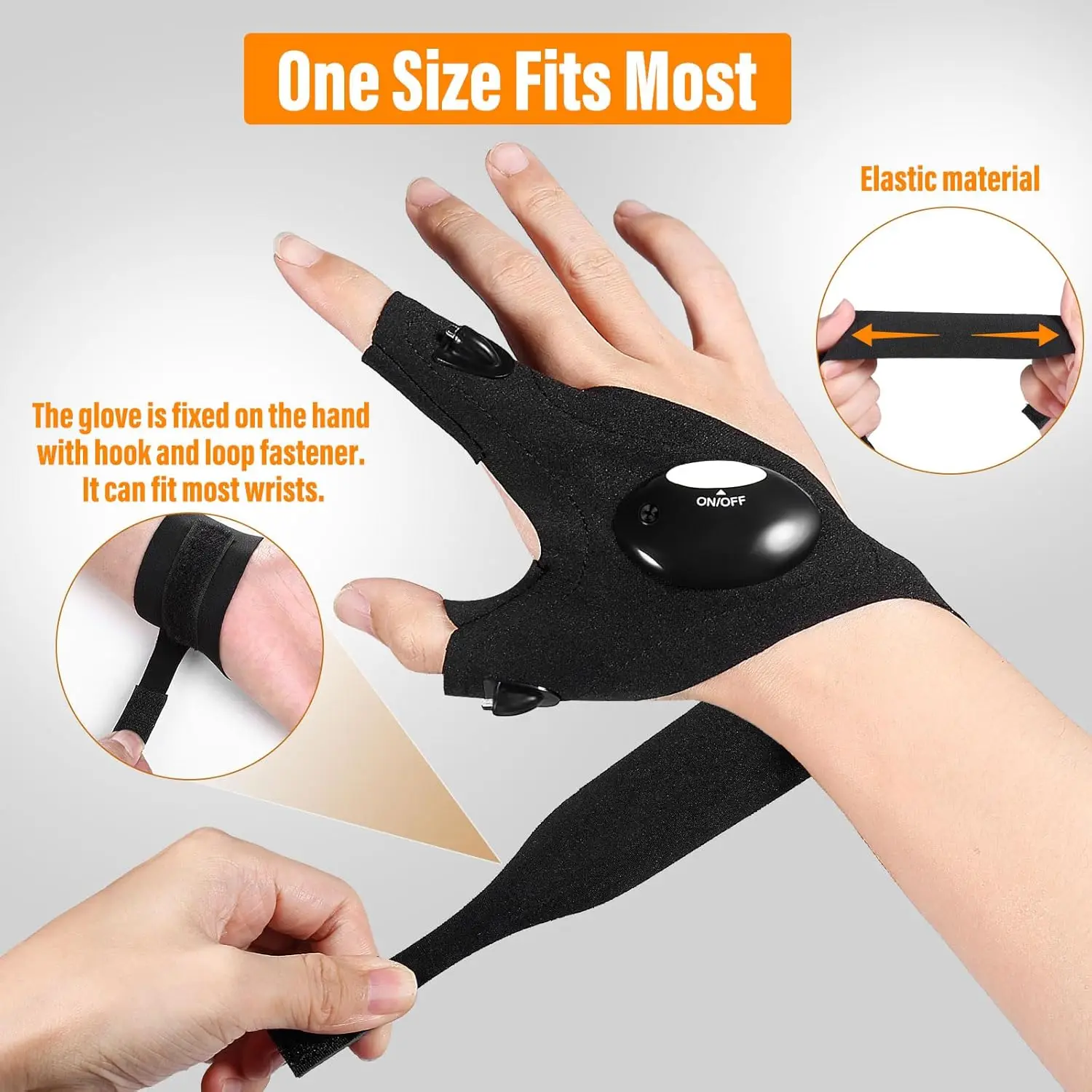 LED Flashlight Gloves, Stocking Stuffers Gifts for Men, Adults Dad Birthday Cool Gadget Finger Lights for Fishing Camping