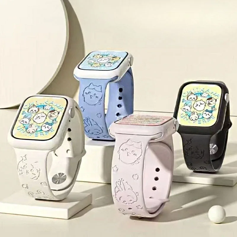 Chiikawa Usagi ل أشرطة ساعات يد آبل 40 مللي متر 41 مللي متر 38 مللي متر سيليكون الرياضة سوار IWatch حزام سلسلة SE 9 8 7 6 5 3 4 الترا 2 هدية