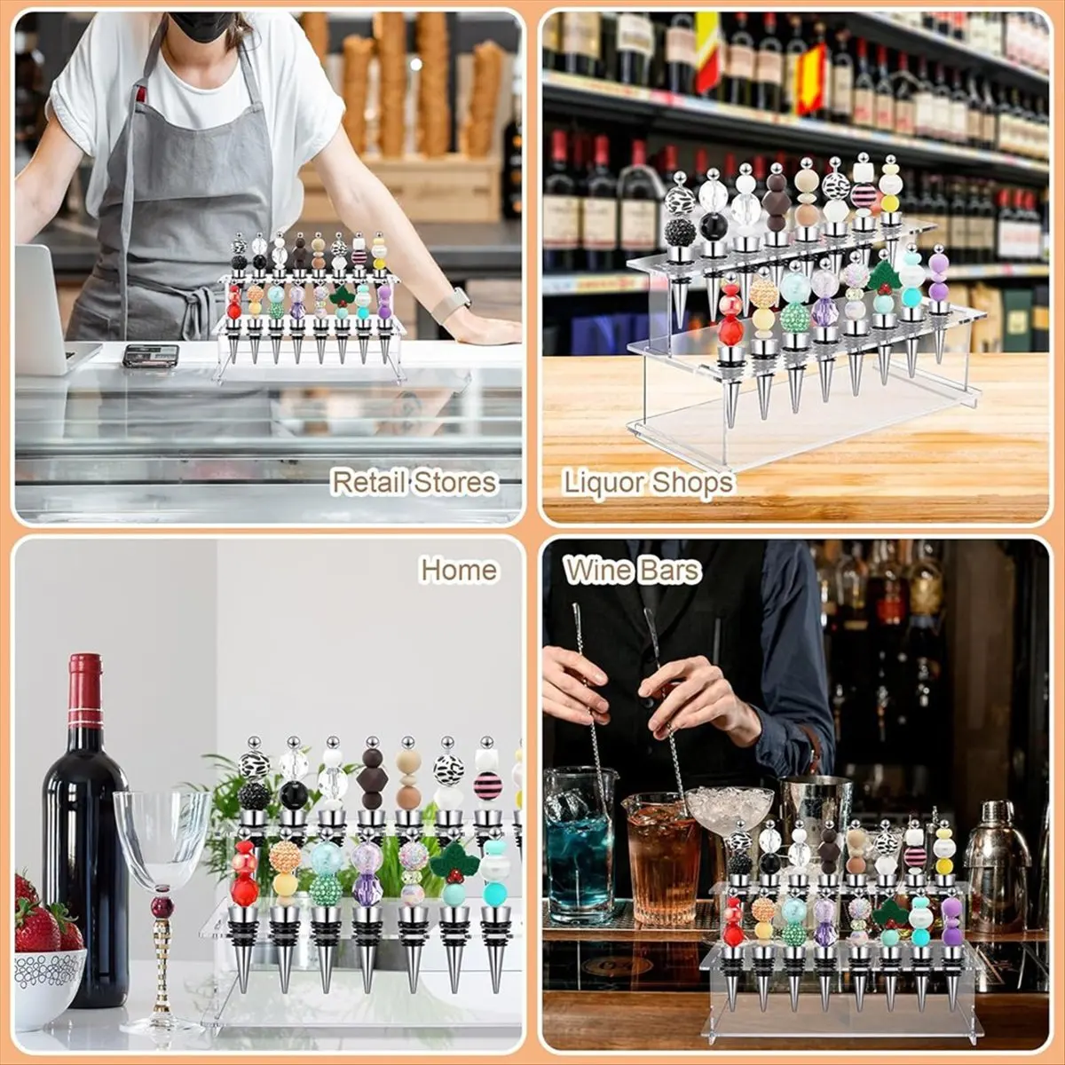 Best of 2026 Beadable Wine Bottle Stoppers and 2 Tier Riser Wine Stopper Holder Wine Stopper Display Stand Rack for Countertop