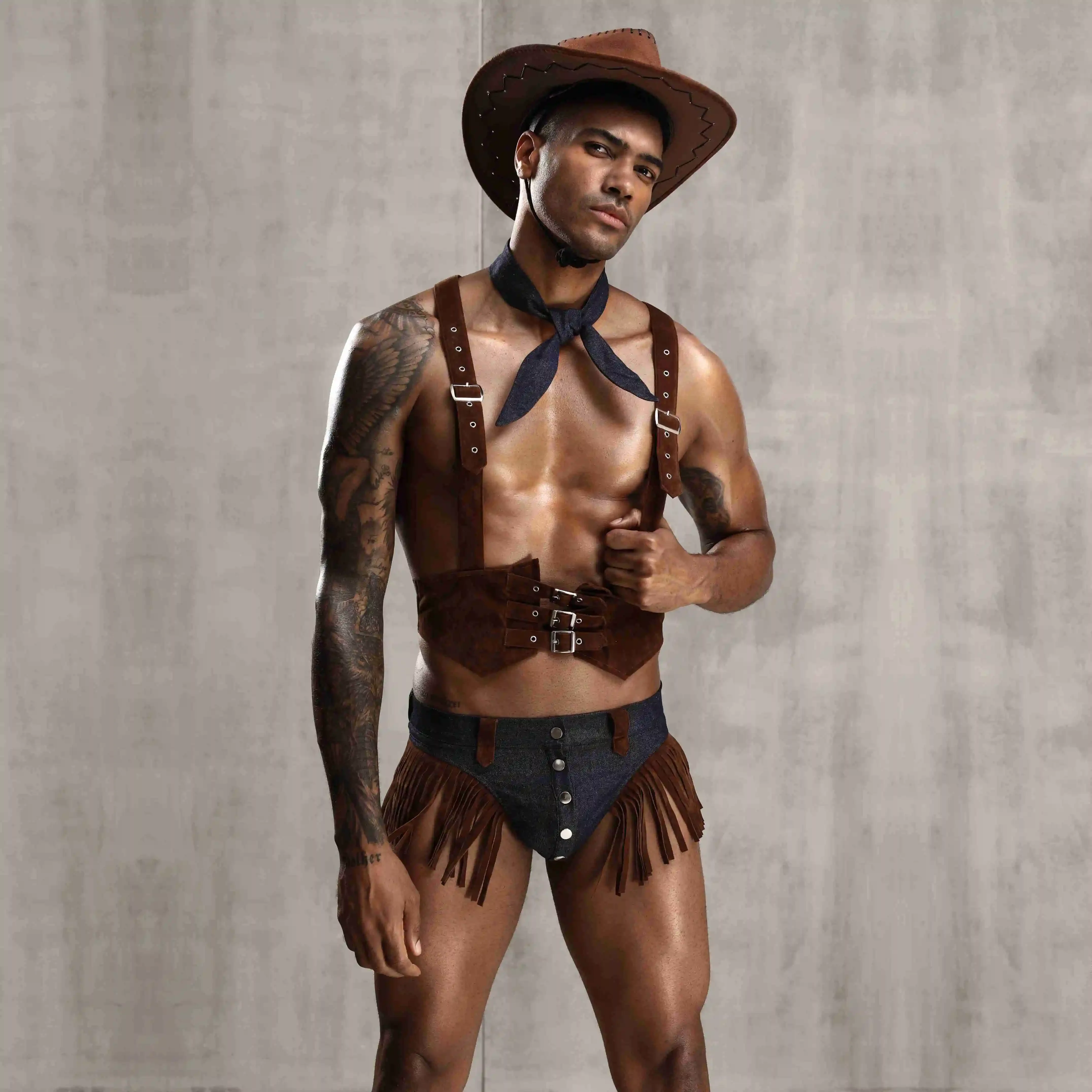 Sexy Erotic Cowboy Lingerie Vest Western Style Uniform Cosplay Bodysuit Hot Cool Sex Nightwear Role Play Porno Costumes for Men