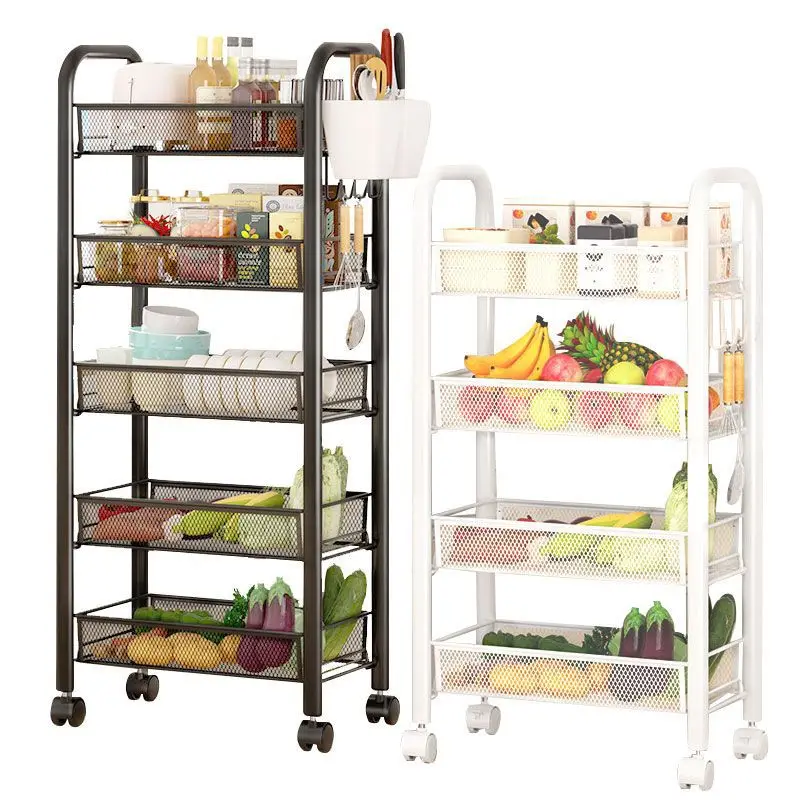 Kitchen Multifunctional Storage Holders Movable Racks Stackable with Wheels Metal Basket Storage Shelf Fruit Vegetable Organizer