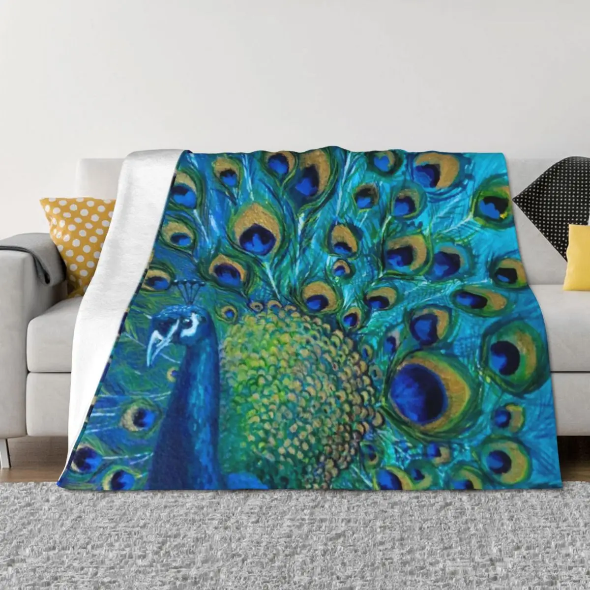 

Peacock Full Glory 2 Throw Blanket Bed linens Retros Luxury Brand Hairy Blankets