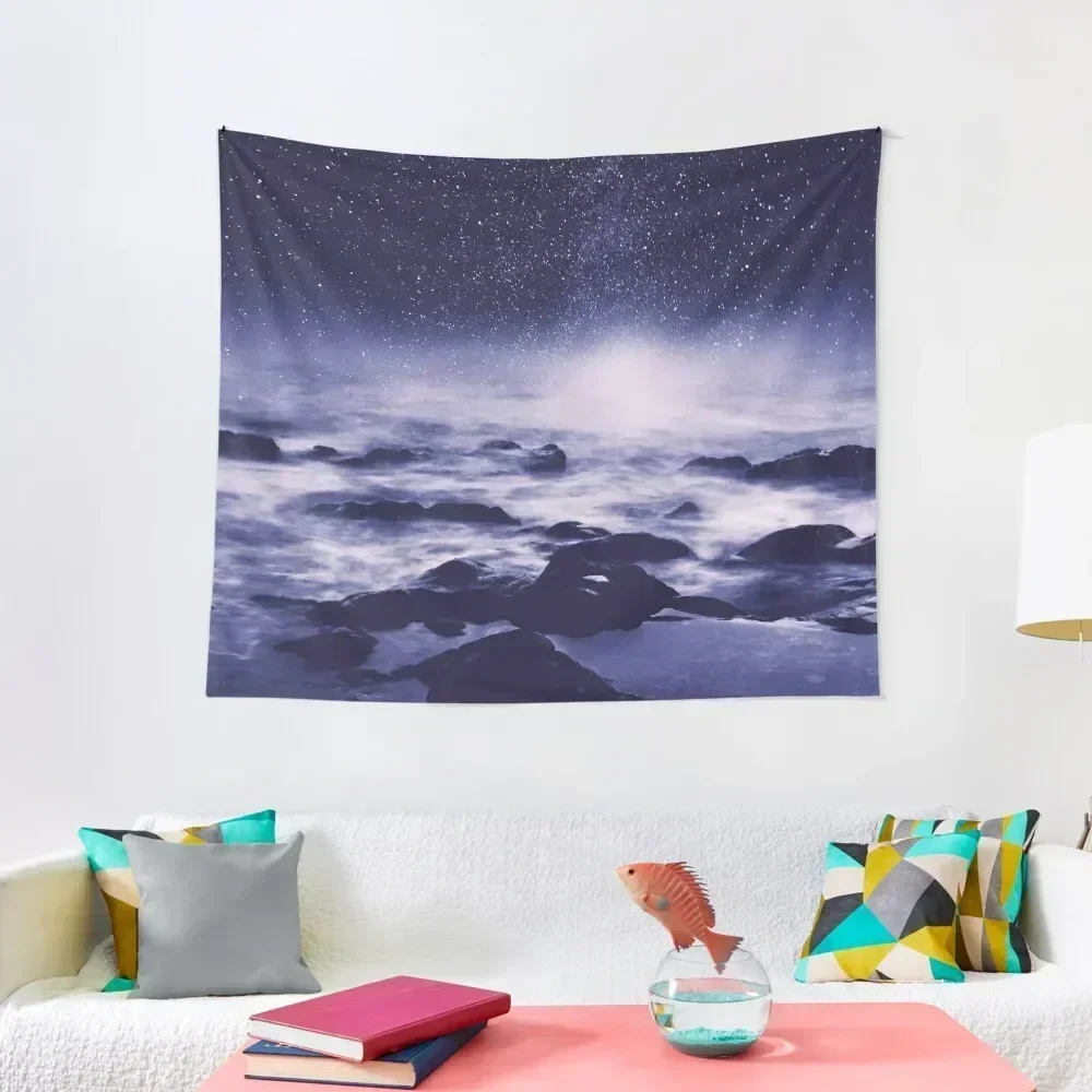 Stardust Ocean - Atlantic at night with Milky Way in Ultraviolet Tapestry Wall Hanging Cute Decor Carpet Wall Tapestry