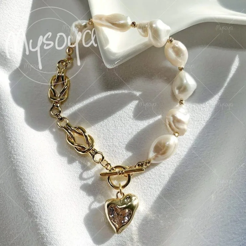 

MYSOYA 9-11mm White Baroque Freshwater Pearl Bracelet with Gift Box, for Him/ Her, for Birthday/ Wedding/Mother's Day Gift A0230