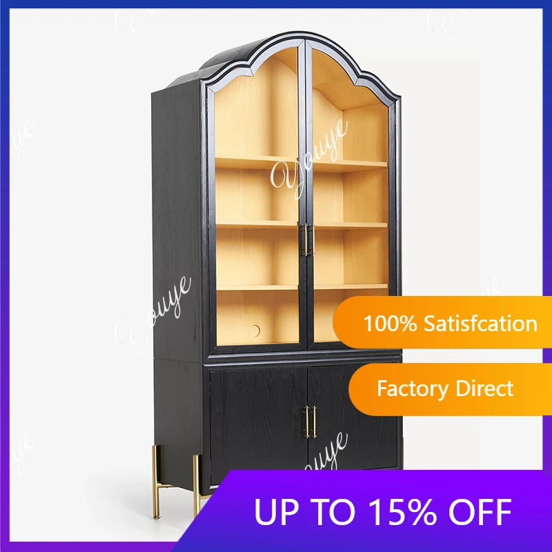 

Q American solid wood bookcase double door glass dining side French light luxury small apartment living room foyer storage cabin