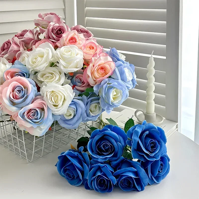 

20pcs Colored Artificial Rose Flowers Fake Silk Roses Realistic Roses Long Stem for Wedding Bouquet Garden Outdoor Decoration