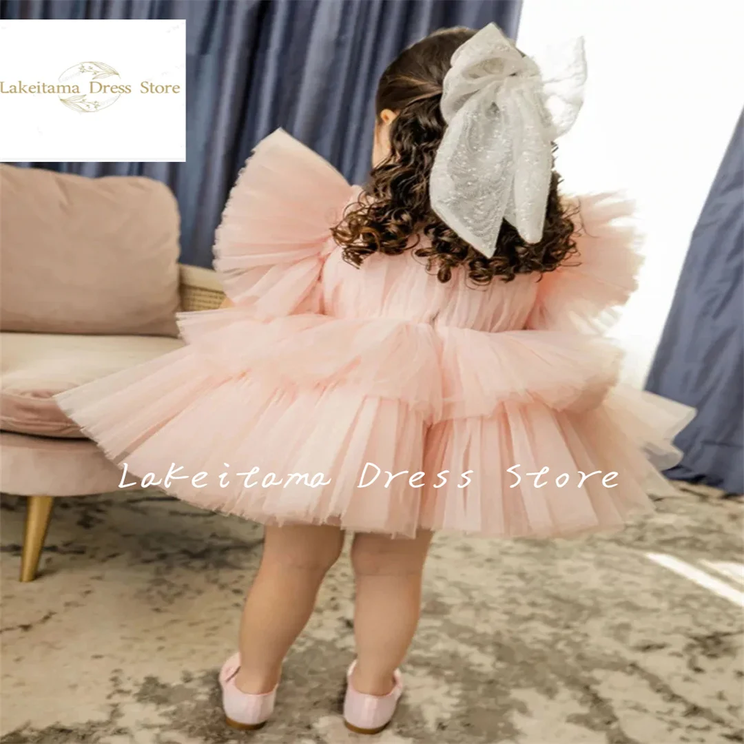 Rosa Blumen mädchen Kleider Tüll Rüschen Baby Kinder Geburtstag Hochzeit Party Kleid knielang abgestufte Erstkommunion Ballkleid