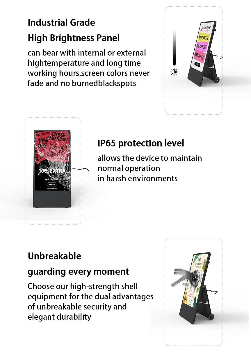 43 Inch Outdoor Digital Signage Battery Powered Mobile LCD Poster Display Kiosk Advertising Screen