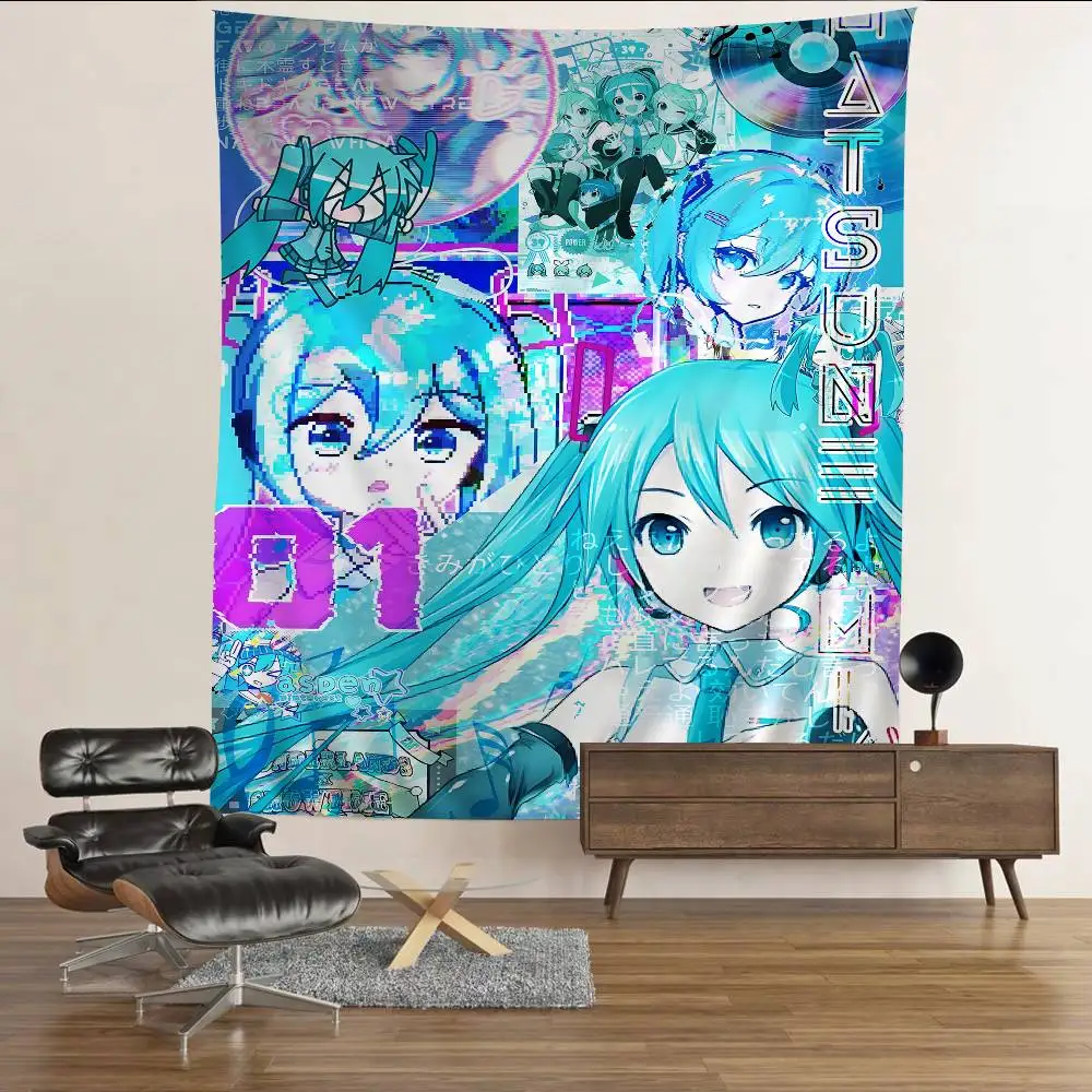 Anime H-hatsunes Cool M-miku Cartoon Tapestry Hippie Flower Wall Carpets Dorm Decor Art Home