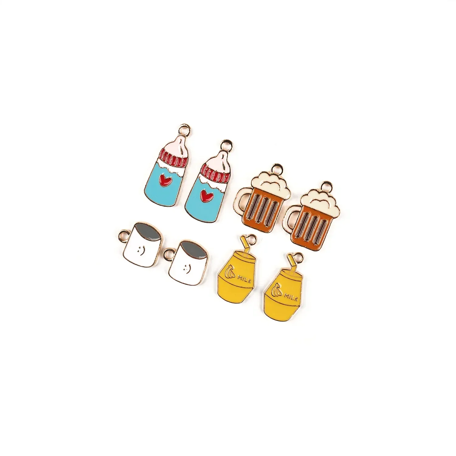 10pcs Drink Beer Mug Honey Jar Teacup Alloy Charm Necklace Feeding Bottle Pendants Jewelry Crafts Wholesale