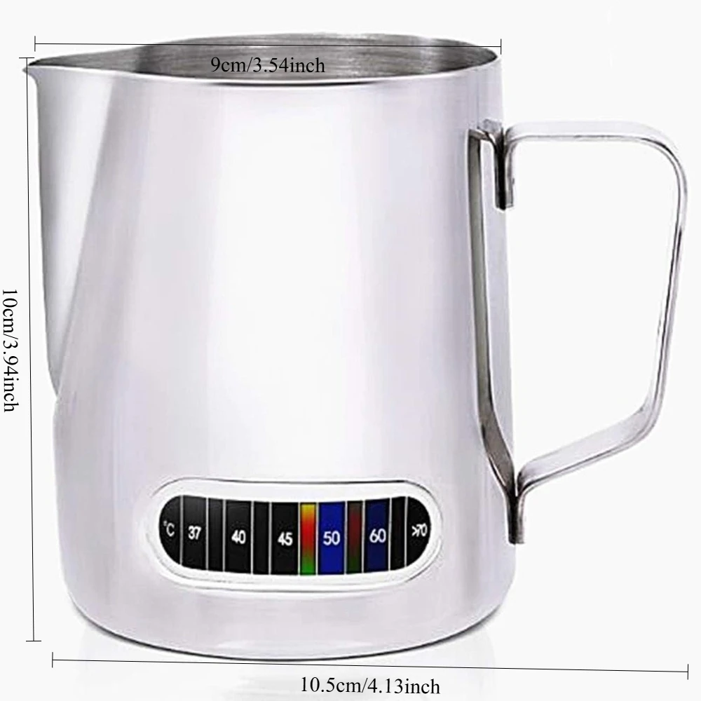 Milk Frothing Pitchers with Integrated Thermometer Latte Art Jug Stainless Steel Creamer Temperature Espresso Steaming Pitchers view 6
