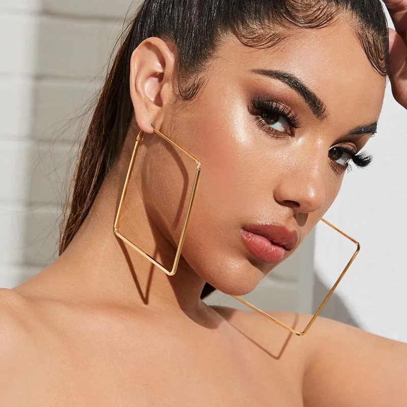 Vintage Geometric Rhombus Punk Statement Earrings for Women Golden Silver Color Party Wedding Exaggerate Trendy Jewelry Bijoux
