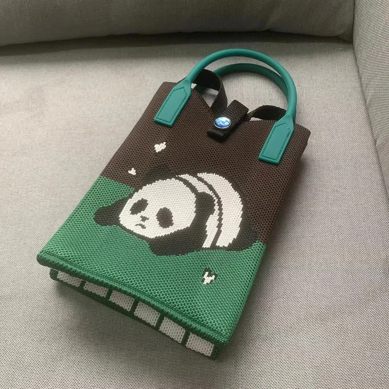 Panda Shoulder Cross Mobile Phone Bag, Knitted Bag Handbag