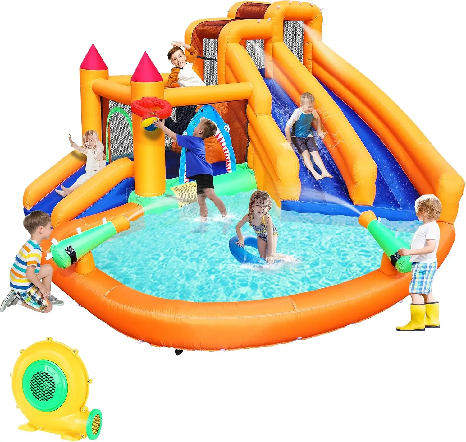 10 in 1 Inflatable Water Bounce House Triple Kid Water Slide with Blower | Easy & Fast Inflatable,Cannon,Climbing Wall,Jumping,S