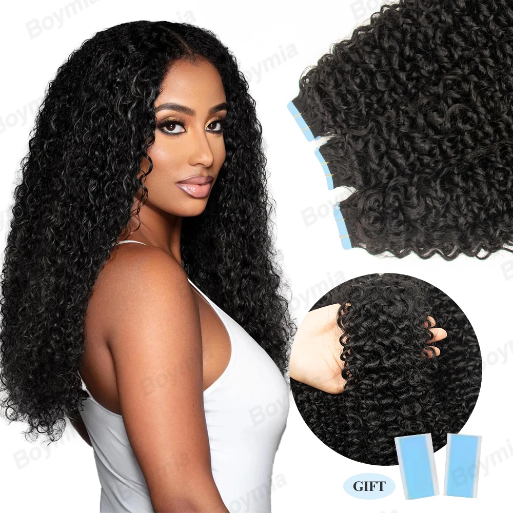 

Afro Kinky Curly Tape In Human Hair Extensions For Black Women Remy Kinky Curly Skin Weft Adhesive Hair Extension 20pcs Tape ins