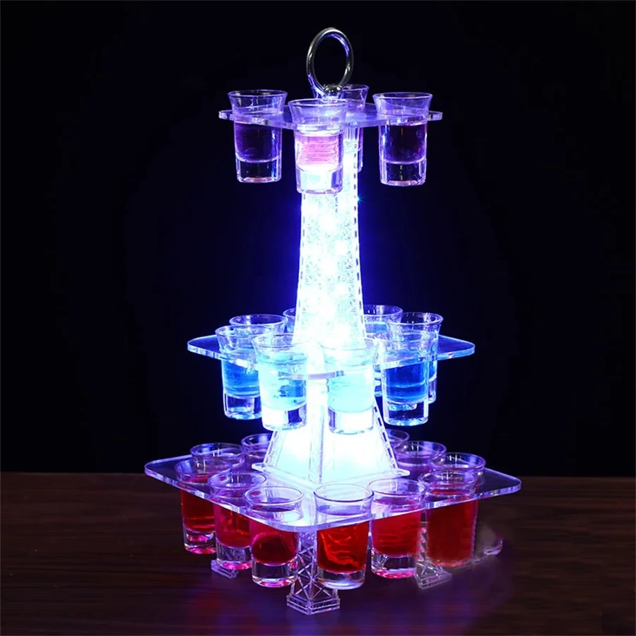 Rechargeable Shot Glass Holder Flashing Light Up Whisky Cocktail Wine Cup Rack For Bar Disco NightClub Decor