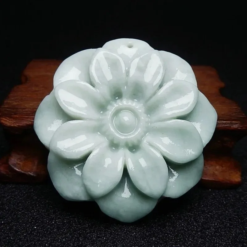 

Natural Bean Green Handcarved Orchid Jade Pendant Fashion Boutique Jewelry Men's and Women's Flower Necklace Gift
