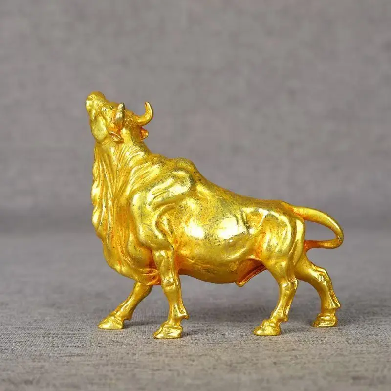Antique Bronze Carved Zodiac Ox Desktop Ornaments Retro Home Furnishings Statues Sculptures Crafts