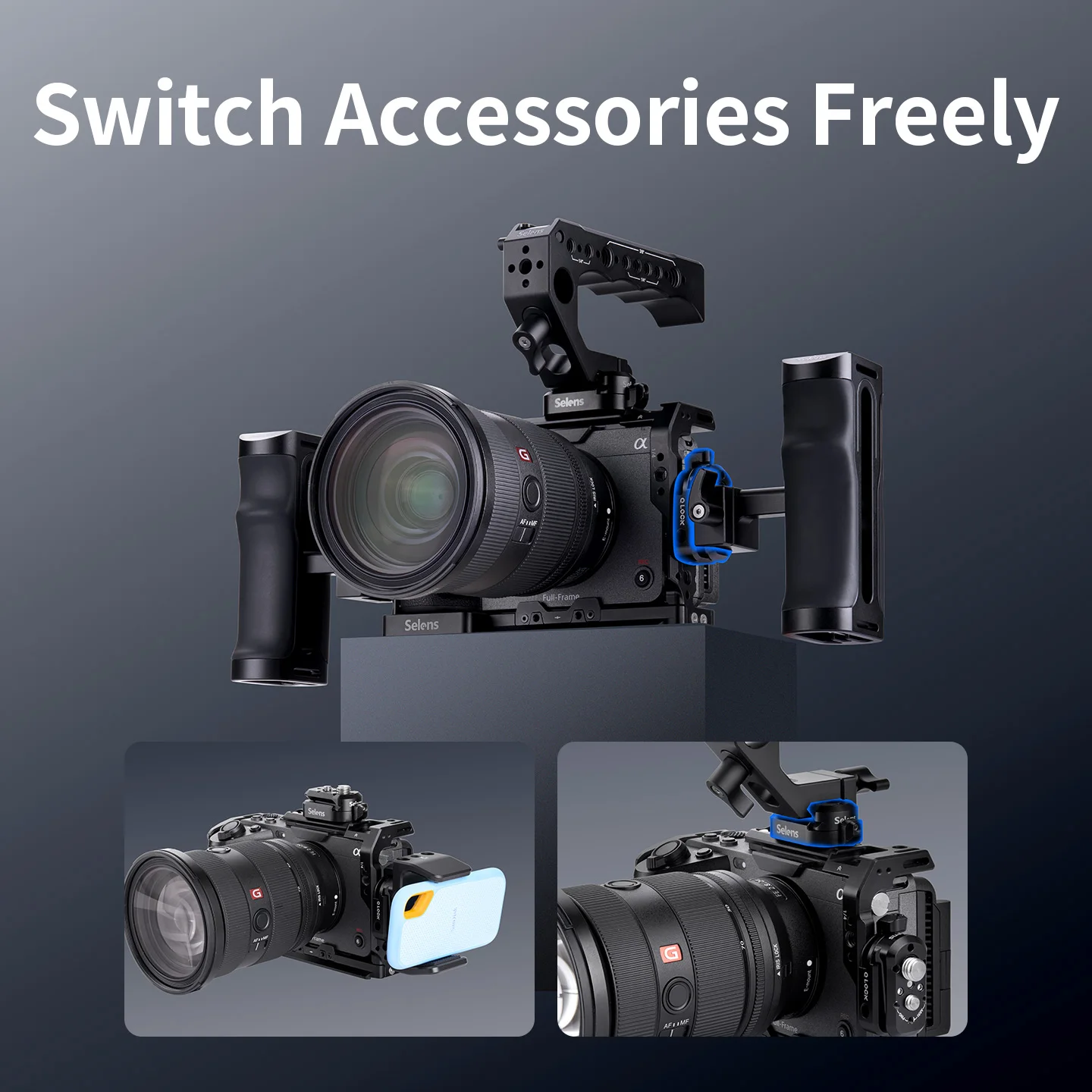 Zestaw do szybkiego montażu Selens Q Lock Mini, kompatybilny z systemem NATO, kolumnami pozycjonującymi 1/4, 3/8, ARRI, do klatek, magicznych ramion. — zdjęcie produktu 3
