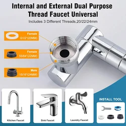 Universal Retractable 1440° Swivel Robotic Arm Faucet Aerator Kitchen Sink Extender with 2 Water Flow Modes