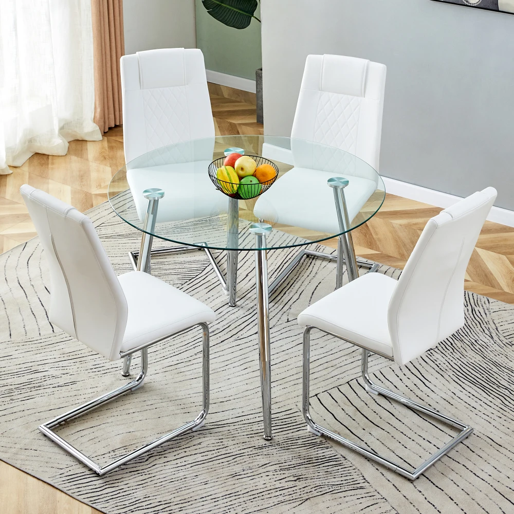 Restaurant Room Dining Table With 4 Chairs Modern Tables Round Transparent Glass Living Mesa Industrial Kitchen Home Furniture