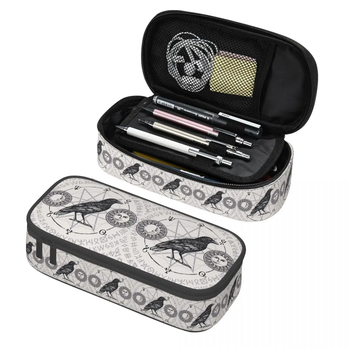 

Gothic Occult Crow And Pentagram Themed Pencil Cases Pen Holder Storage Stationery Supplies Large Capacity Pen Box Pencil Bag