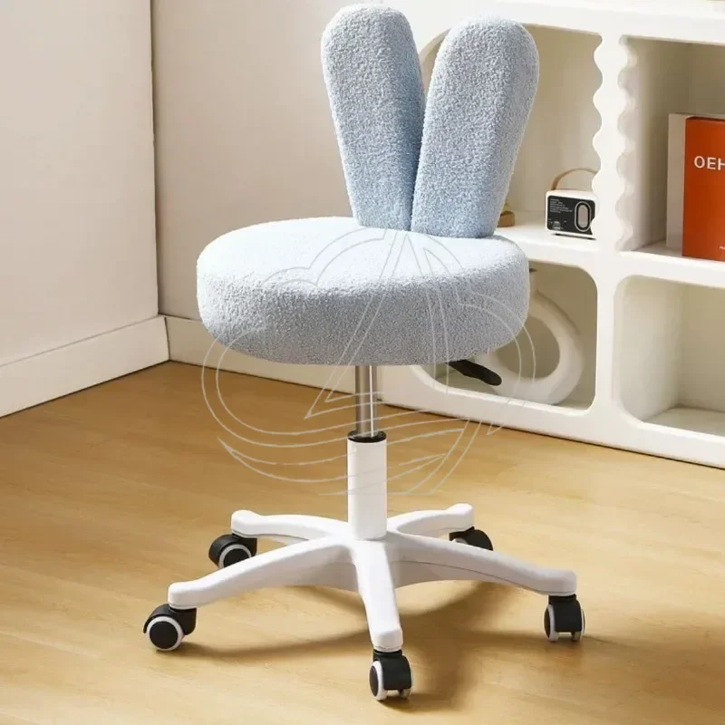 Cream Style Lamb Fleece Rabbit Ear Makeup Chair, Adjustable Vanity Stool, Backrest Computer Chair for Bedroom & Nail Salon