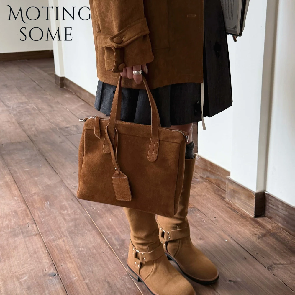 

Motingsome Suede Genuine Handbag Women Shoulder Bag Square Tote Winter Purse Natural Matte Leather Briefcase Luxury Designer Bag