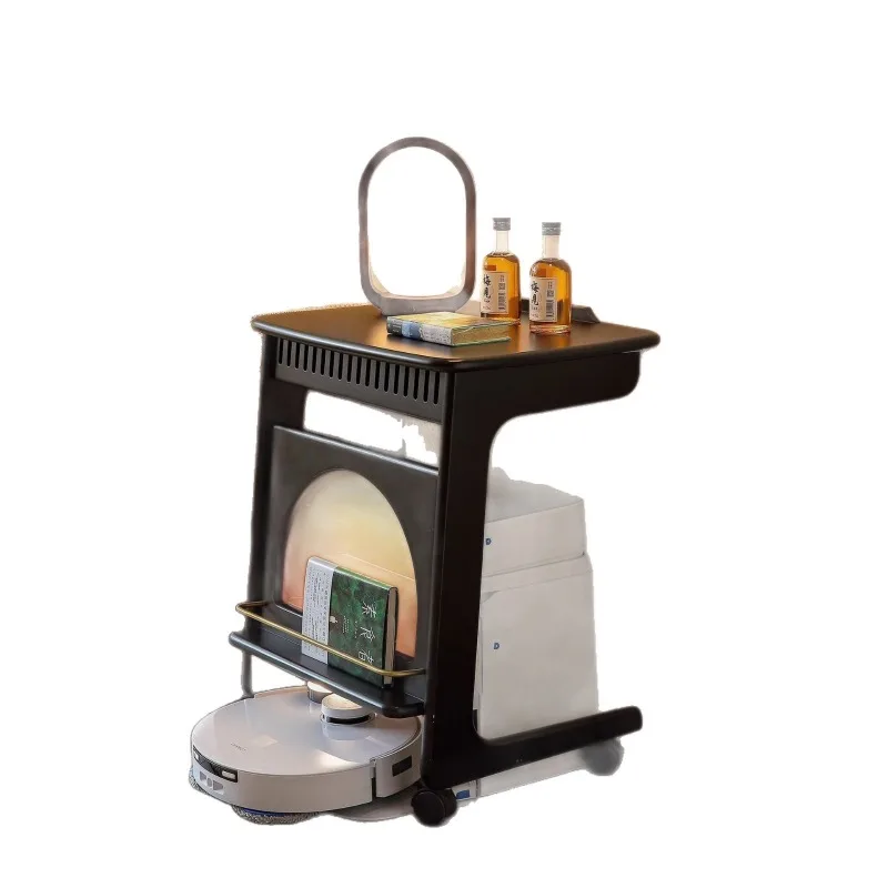 Retro style hollow design edge few, sweeping robot base station cabinet, floor-to-ceiling storage table next to the sofa