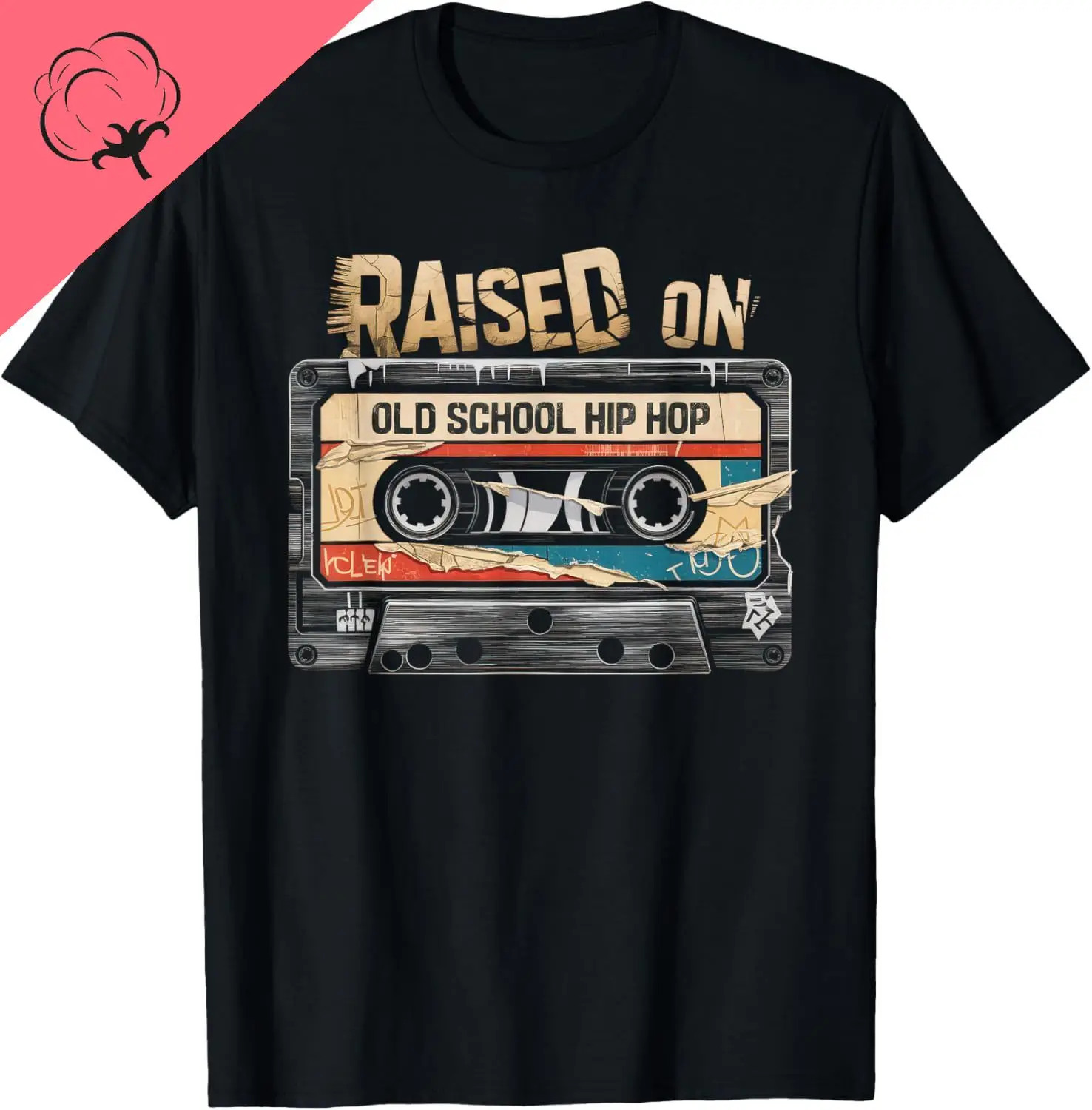 RAISED ON OLD SCHOOL HIP HOP Tshirt Cassette Graffiti Rap T-Shirt Vintage T Shirt  Cotton Mens Clothing Camiseta Hombre