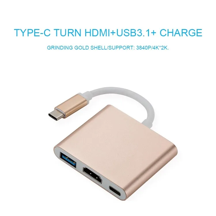 محول محول 3 Em 1 Hub Tipo C para HDMI USB 3,0 4K الألومنيوم