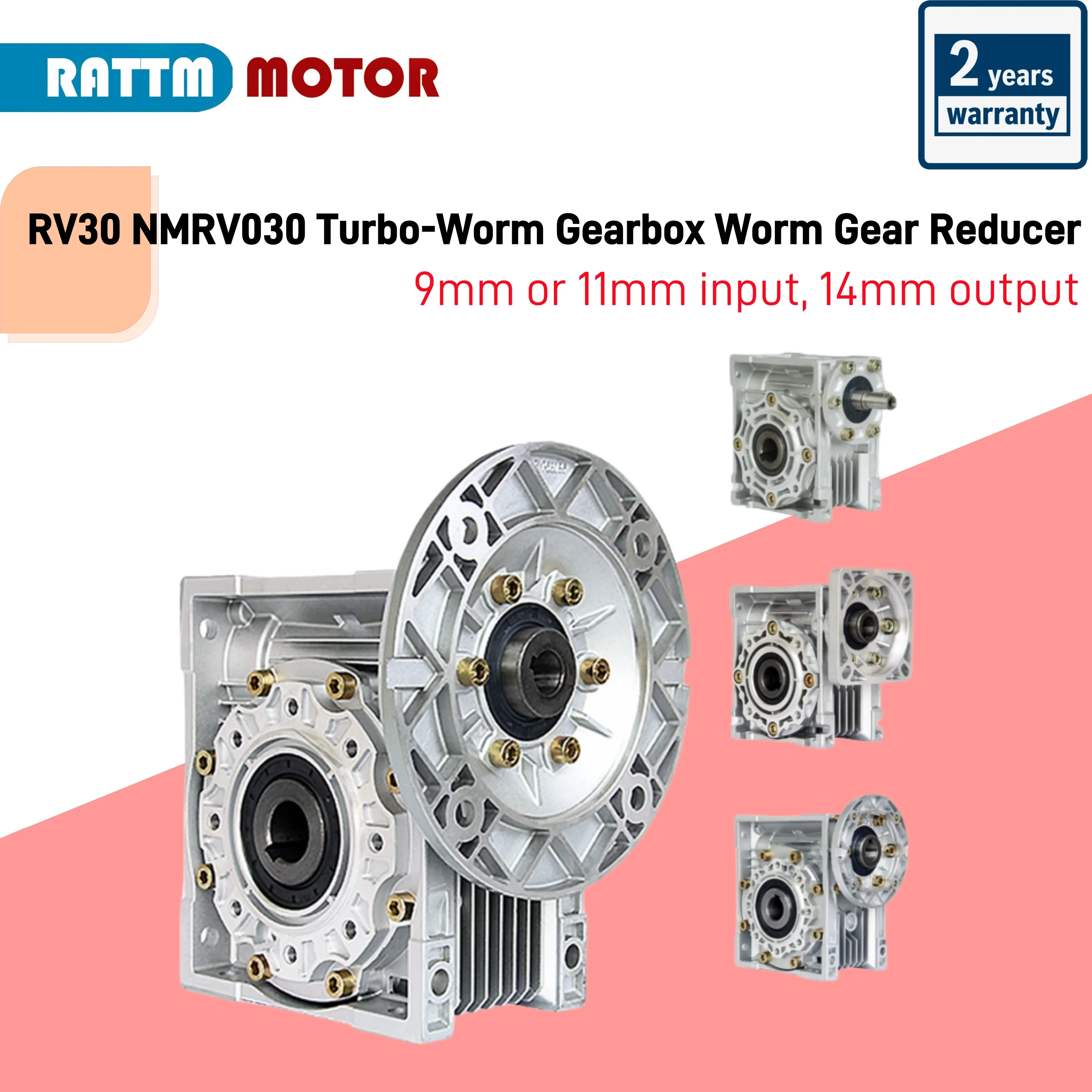 RV30 NMRV030 Turbo-Worm Gearbox Worm Gear Reducer Speed Reducer 14mm Output for 57mm Stepper Motor 60/90/104mm DC motor gearbox