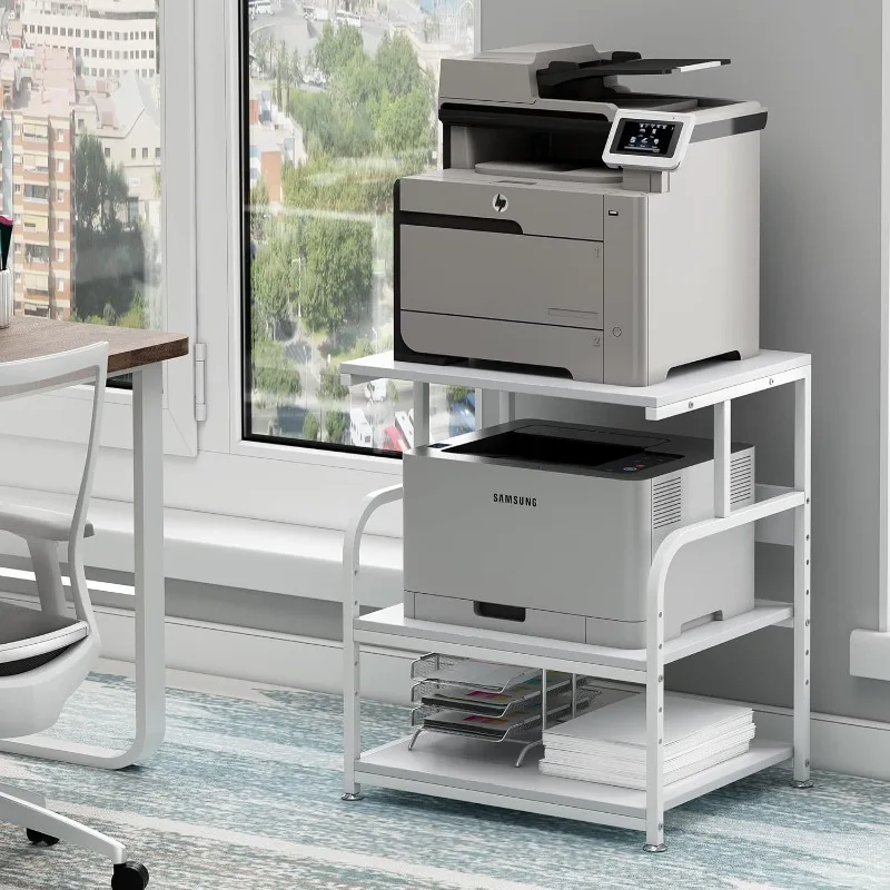 

White Printer Stand, 23.6 x18.9 x 29.5 Inches Big Size Printer Table with Adjustable Shelf, 3 Tier Rolling Printer Cart