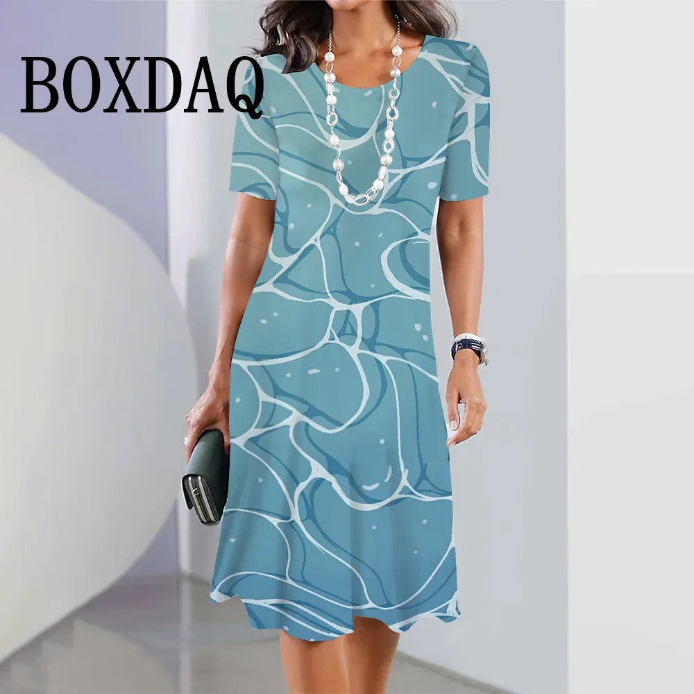 Summer Curved Striped Dress Women's Short Sleeved Round Neck Clothing Daily Casual Mini Dress Elegant Party Dresses 2024 New