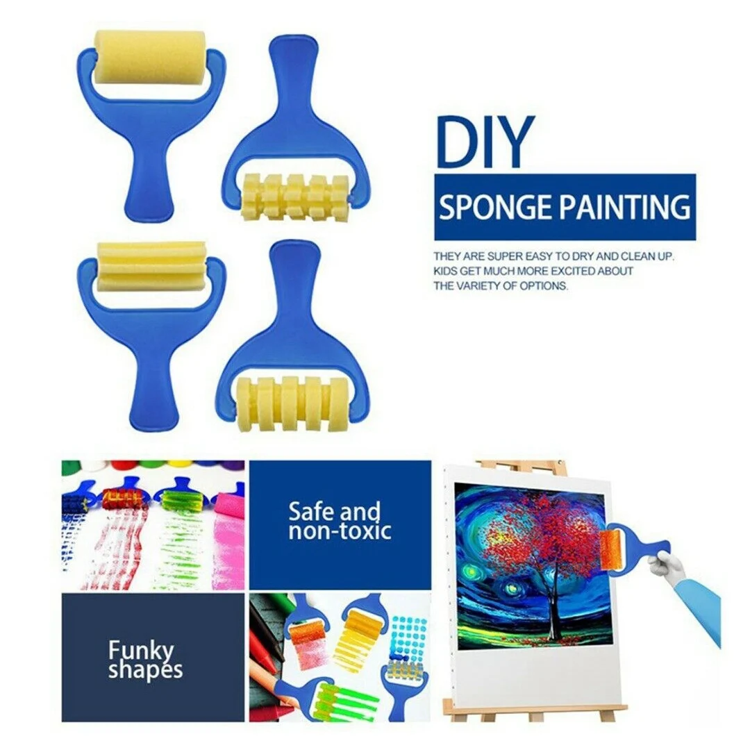 WOWFU-47 Pcs Children Sponge Painting Brushes Set Paint Apron  Crafts Kits Toddler Painting Tools