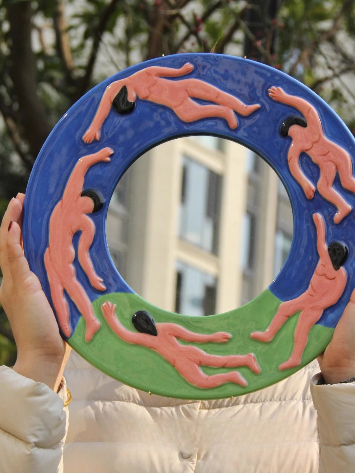 مرآة سيراميك فنية مرسومة يدويًا لغرفة المعيشة وغرفة النوم معلقة على الحائط مرآة تمثال نصفي مزخرفة #4