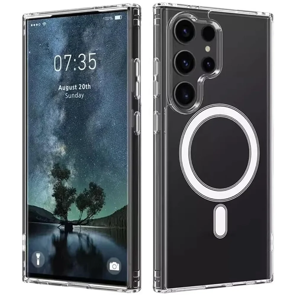 Custodia magnetica trasparente trasparente per Samsung Galaxy S24 S21 S25 S22 Plus S23 Ultra Plus Cover posteriore antiurto con ricarica wireless