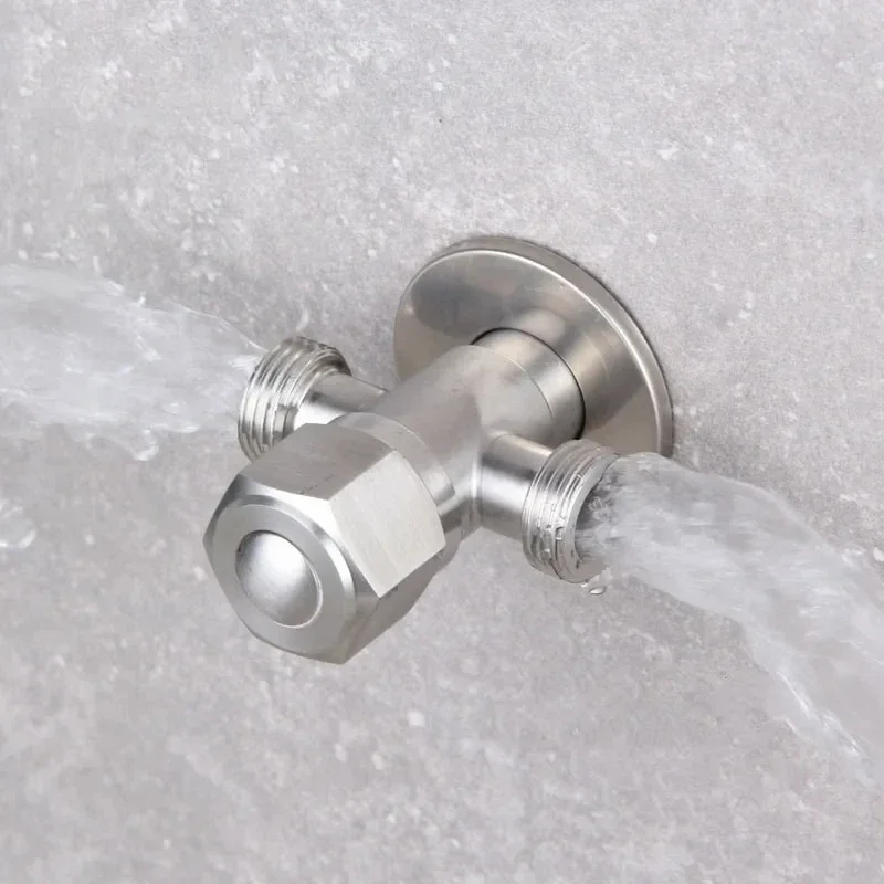 

Stainless steel bathroom quick opening faucet accessories two-way angle G1/2 thread inlet way