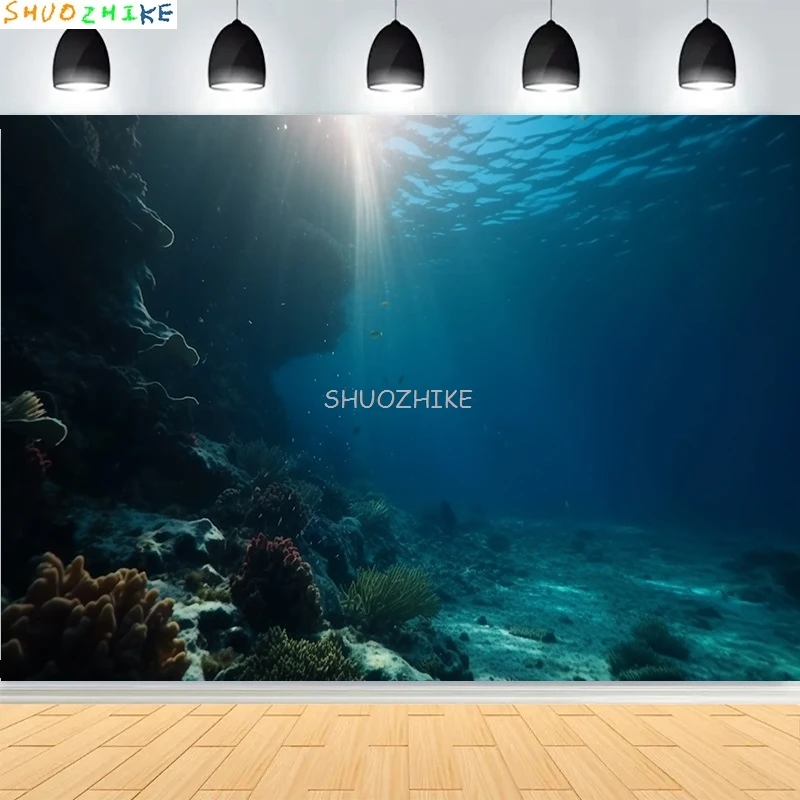 Подводная сцена, демонстрирующий коралловый фон для фотосъемки, солнечный свет, сияющая вода, рыбы, лучи, океанский риф, фотофон OE-05