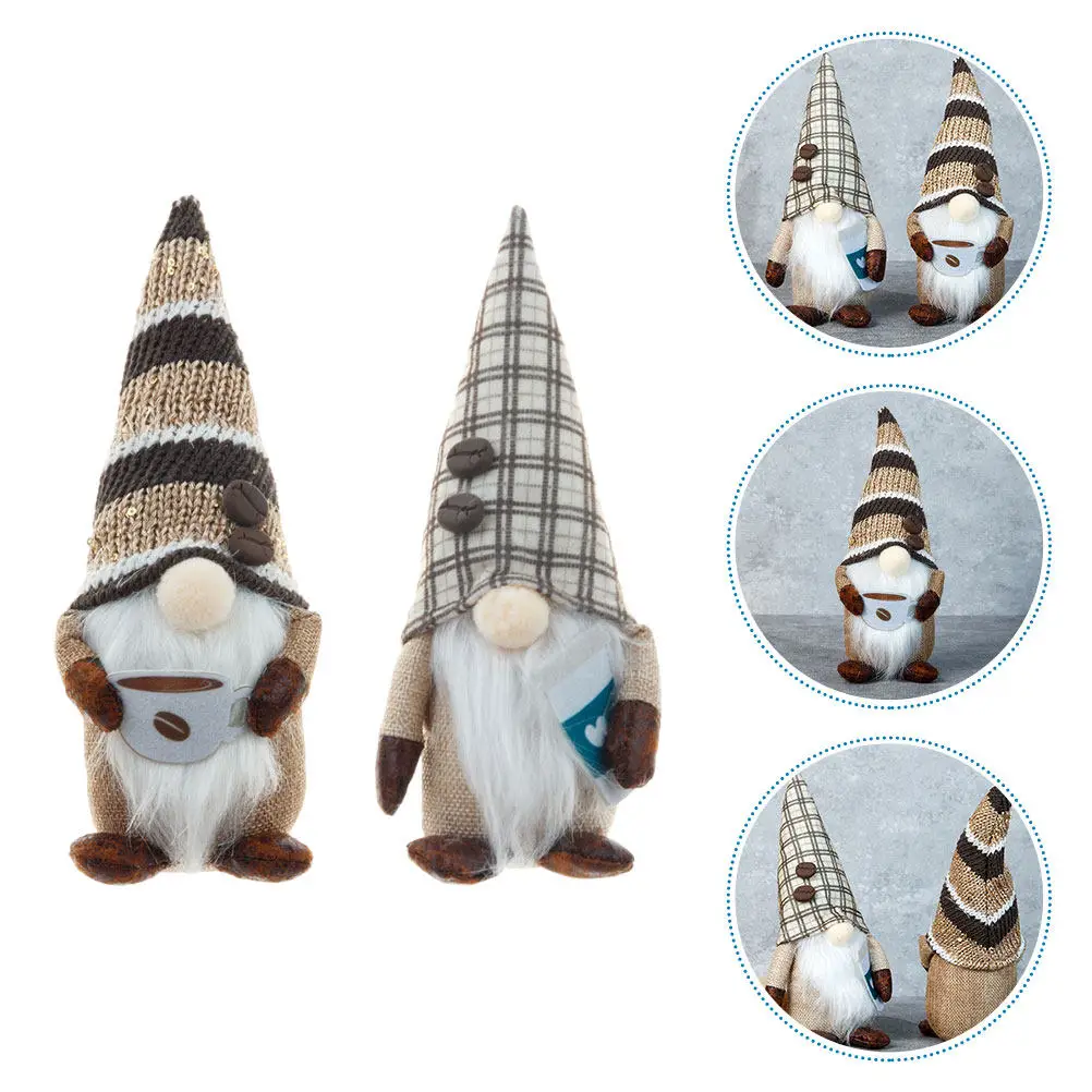 

2Pcs Coffee Gnome Lovely Festival Decor Desktop Ornament Holiday Table Decoration Home Party Accent Coffee Gnome
