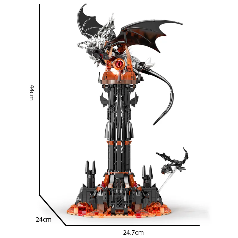 MOC Lord Rings película The Fell Beast Torre mágica con luces Led Castillo de fortaleza mágica ensamblar colección ladrillos modelo juguetes regalo